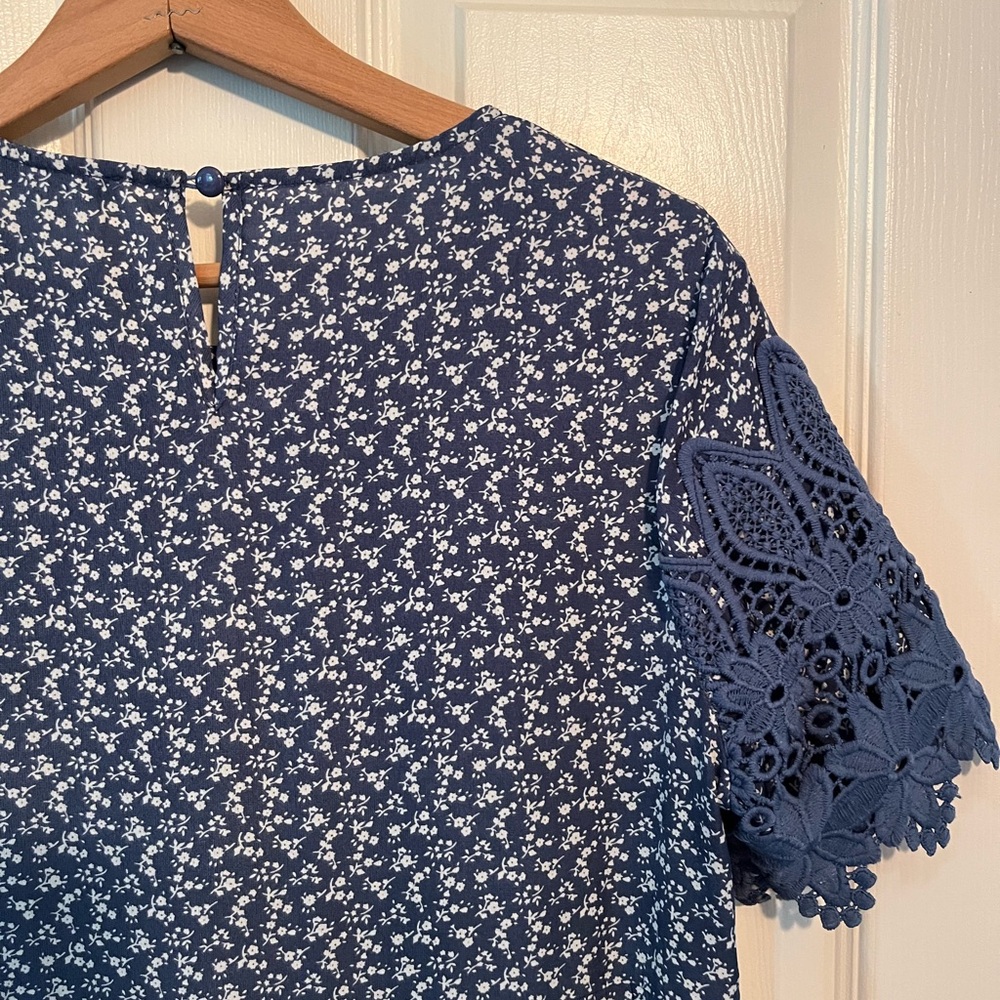 Chic Navy Lace Midi Dress - Picture 6 of 9